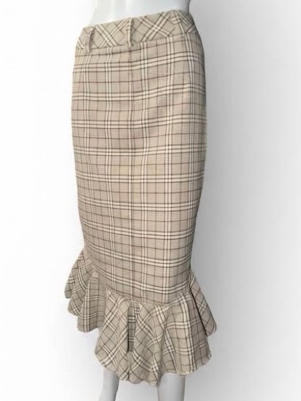 NWOT 7th Avenue New York & Company Plaid Mermaid Flounce Midi Skirt Size 0